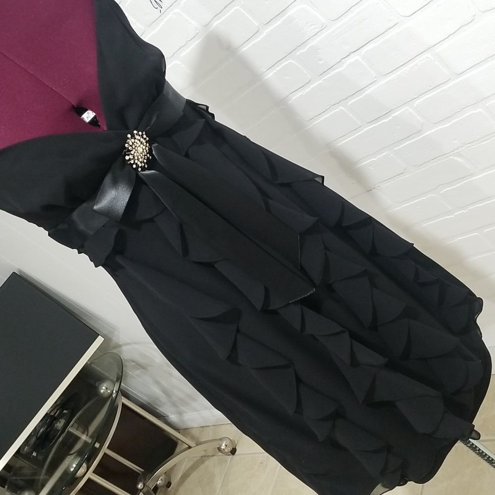 Made in USA. Cache' Black dress. Spaghetti straps.  Rhinestones.Special occasion